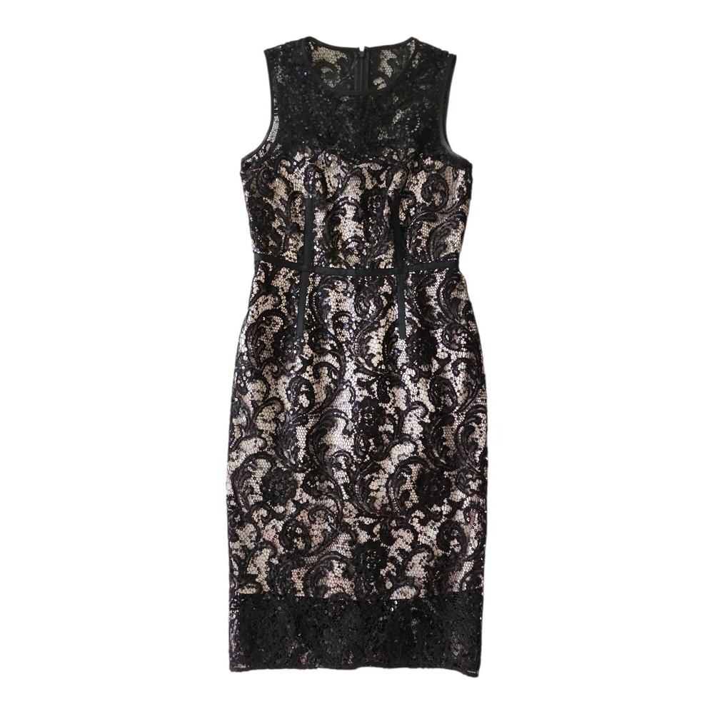 Vince Camuto Dress Womens Size 6 Black Sequin Lace Cocktail Midi‎ Evening Formal
